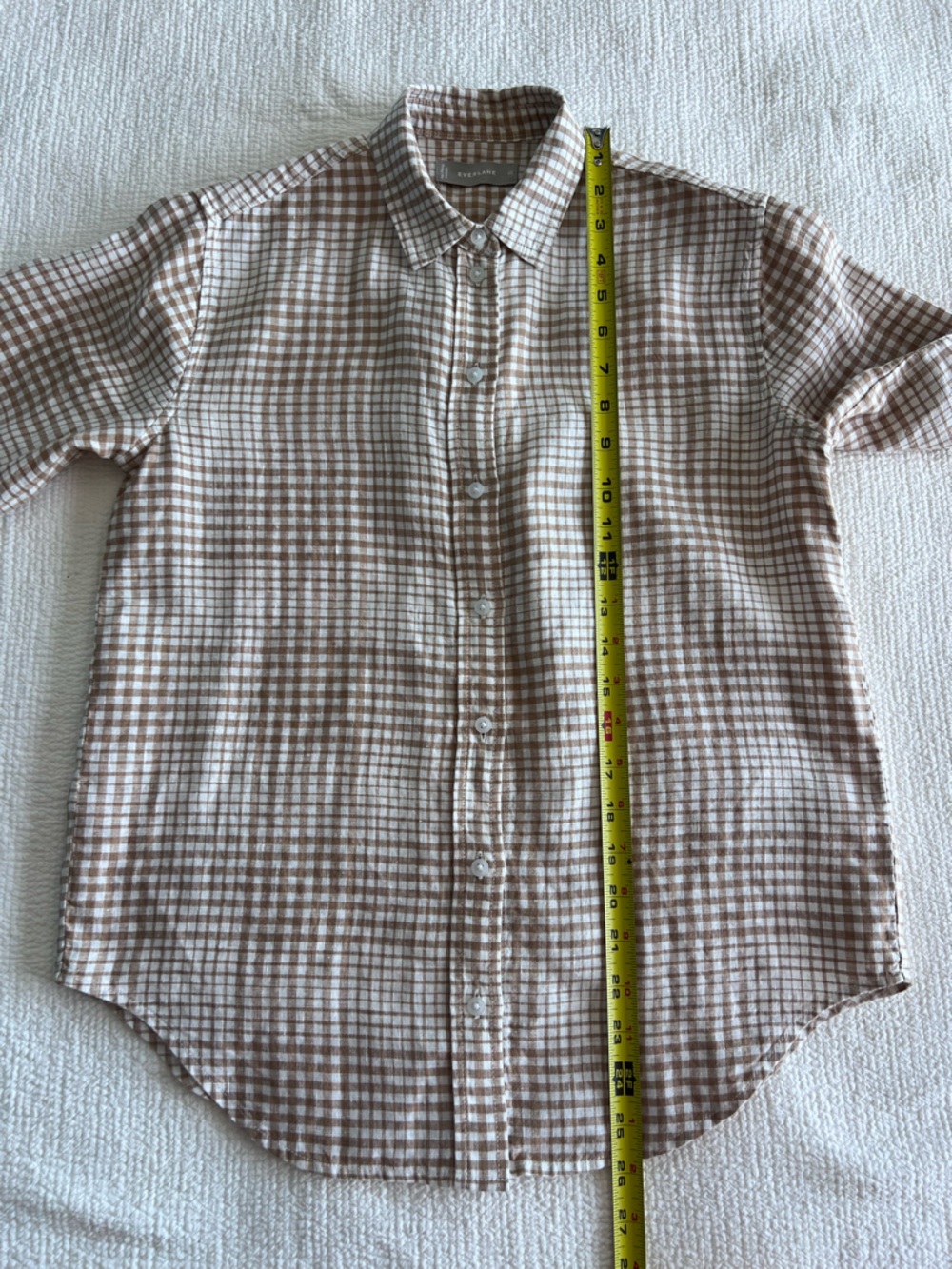 Everlane EUC Women’s Beige Gingham Button-Down Plaid Long Sleeve Shirt Size: 00 - Picture 8 of 13